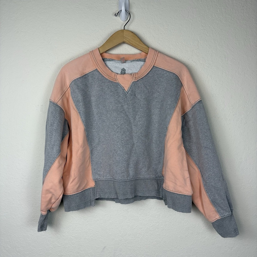 Free People M Intercept Sweatshirt Pullover Melon Colorblock Oversized Crew